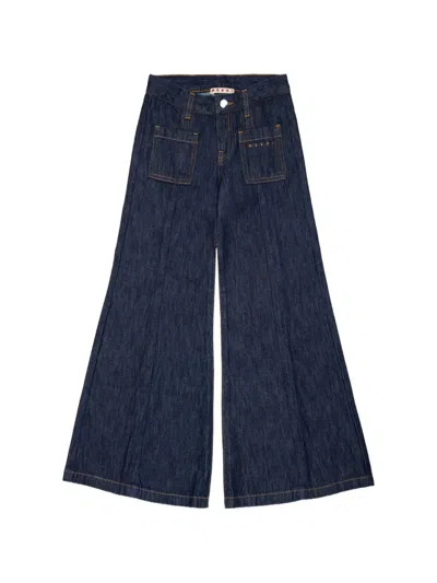Marni Kids Blue Patch Pocket Cotton Jeans