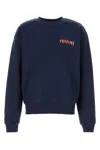 Marni Boxy Navy Blue Cropped Sweater With Bold Logo Patch In Blue