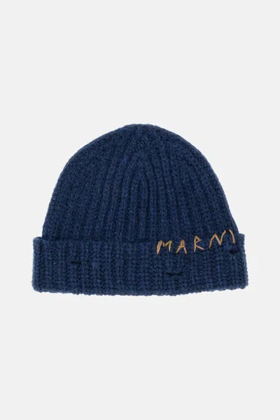 Marni Dark Blue Logo Beanie Hat