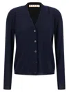 Marni Two-tone Wool And Silk Cardigan With Embroidered Detail In Blue