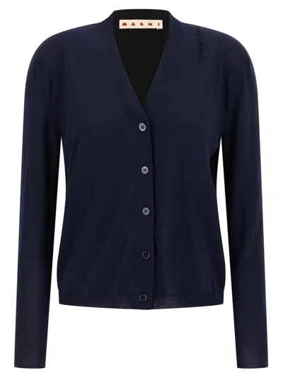 MARNI DARK BLUE TWO-TONE CARDIGAN