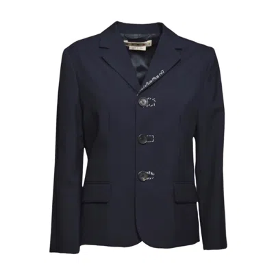Marni Dark Blue Wool Fresh Fabric Baby Jacket With Embroidery In Black