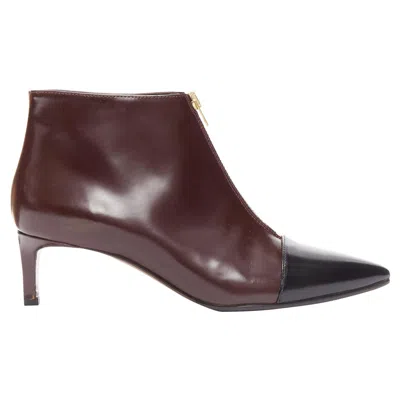 Pre-owned Marni Dark Brown Black Toe Cap Kitten Heel Zip Front Bootie Eu37
