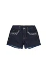 Marni Dark Denim Shorts With Rhinestones In Blue