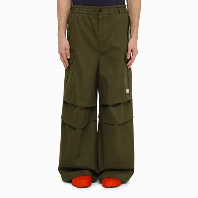 MARNI MARNI DARK GREEN COTTON BLEND WIDE CARGO TROUSERS MEN