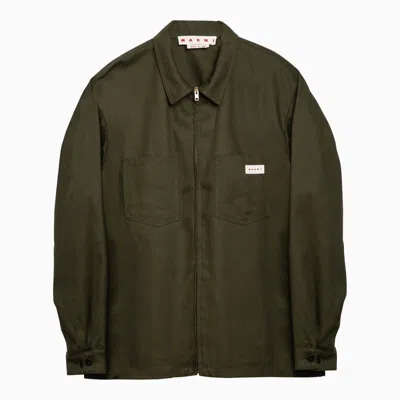 Marni Dark Green Cotton Zipped Shirt Jacket Men