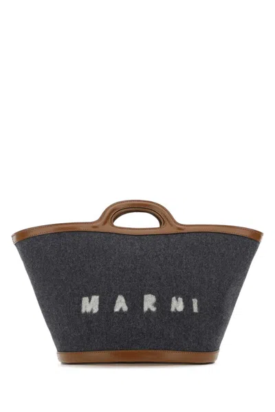 MARNI DARK GREY LOGO-PRINT TOTE BAG