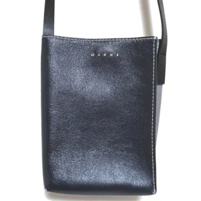 Pre-owned Marni Dark Navy Gray Leather Pochette Shoulder Bag ()