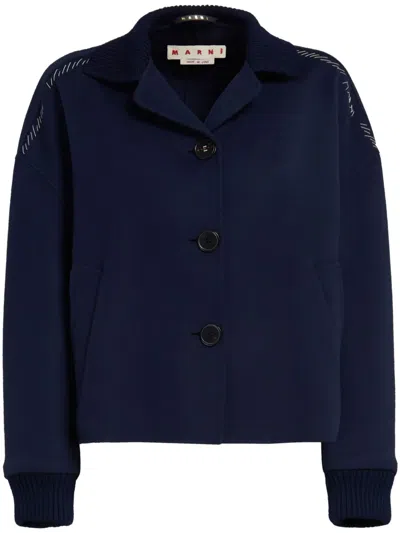 Marni Decorative-stitching Wool-blend Shirt Jacket In Blue