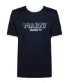 Marni Deep Blue Cotton T-shirt With Contrast Trims In Black