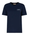 Marni Relaxed Fit Black T-shirt With Subtle Embroidered Logo In Blue