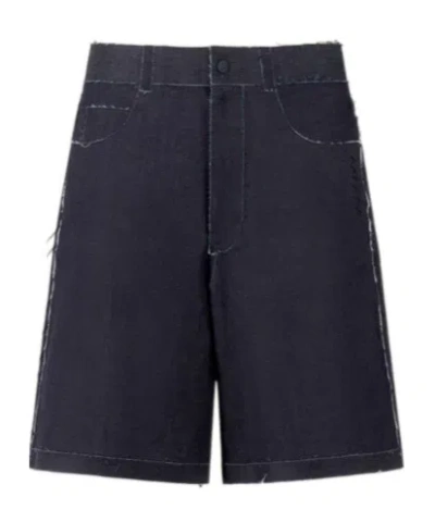 MARNI DEEP BLUE STRETCH DENIM TROMPE L'OEIL BERMUDA SHORTS