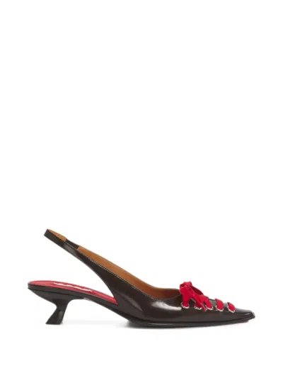 Marni Deep Brown Leather Kat Slingback Pumps In Black