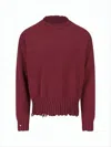 Marni Deep Burgundy Knit Sweater With Distressed Hem And Cuffs In Multi