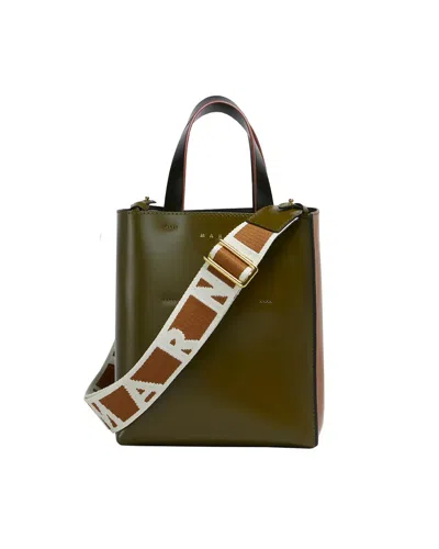 Marni Deep Green Brown And Black Leather Museo Mini Bag