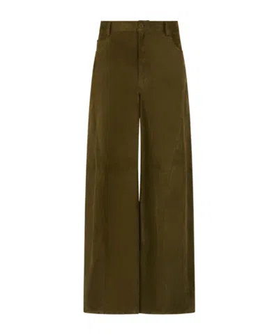 Marni Deep Green Suede Twisted Trousers