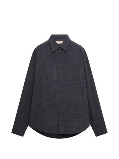 Marni Deep Grey Checked Poplin Shirt In Gray