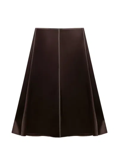 Marni Deep-brown Satin Midi-skirt With Contrast Stitching