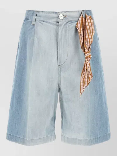 Marni Denim Bermuda Shorts Belt Loops Tie In Blue