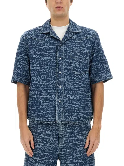 Marni Short-sleeved Logo Shirt In Blue