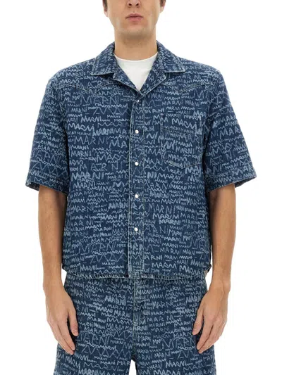 Marni Short-sleeved Logo Shirt In Blue