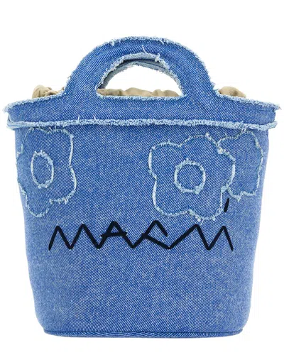 Marni Mini Denim Bucket Handbag 19cm X 20cm X 15cm In Purple