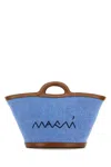 Marni Tropicalia Handbag In Denim And Leather With Embroidered Logo In Cobalt