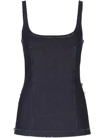 Marni Black Sleeveless Top With Square Neck And Spaghetti Straps In Denim Woman In Blue