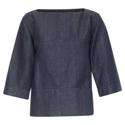 Marni Denim Cotton Linen Square Bateau Neck Zipper Boxy Top In Gray