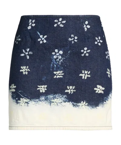 Marni Denim Floral Print Midi Skirt In Blue