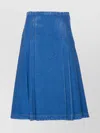 Marni Denim High Waist Midi Skirt With Pleated Detail