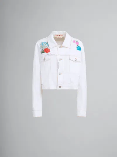 Marni Denim Jacket With Flowers Patches In White