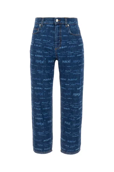 Marni Logo-print Cropped Straight-leg Jeans In Blue