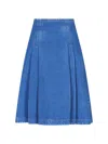 Marni Denim High Waist Midi Skirt With Pleated Detail In Blue