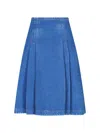 Marni Denim High Waist Midi Skirt With Pleated Detail In Blue