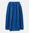 Marni Denim High Waist Midi Skirt With Pleated Detail In Blue