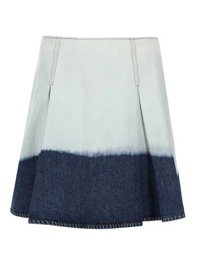 Marni White Denim Midi Skirt In Blue