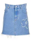 Marni Floral Embroidered Denim Skirt In Blue