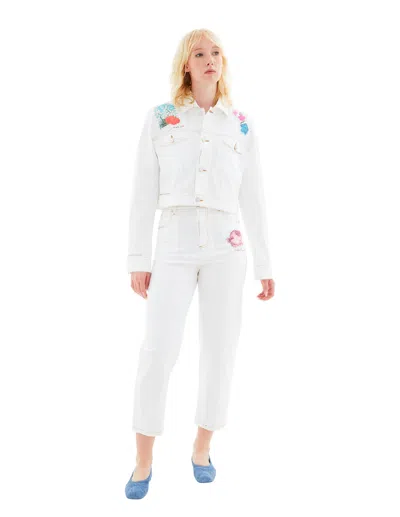 Marni Wide Leg 5 Pockets Pants With Logo-button In White