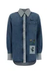 Marni Denim Shirt With Embroidered Floral Motifs In Blue