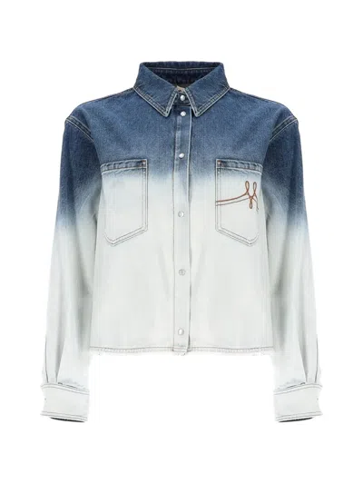 Marni Shirt Logo Embroidery Chest Pockets Contrast Stitching In Blue