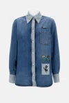 Marni Denim Shirt With Embroidered Floral Motifs In Multi