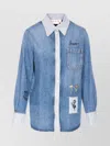 Marni Denim Shirt With Embroidered Floral Motifs In Blue