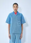 Marni Short Sleeve Button Up Top In Blue