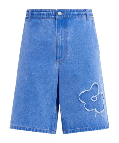 Marni Flower Patch Denim Bermuda Shorts In Blue
