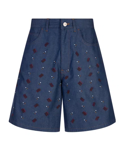 Marni Embellished Denim Shorts In Blue