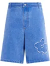 Marni Denim Shorts With Distressed And Elastic Waistband In Blue