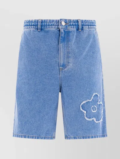 Marni Denim Shorts With Distressed And Elastic Waistband In Yellow