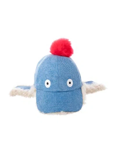 Pre-owned Marni Denim Trappers Hat With Pom Pom Accent In Blue
