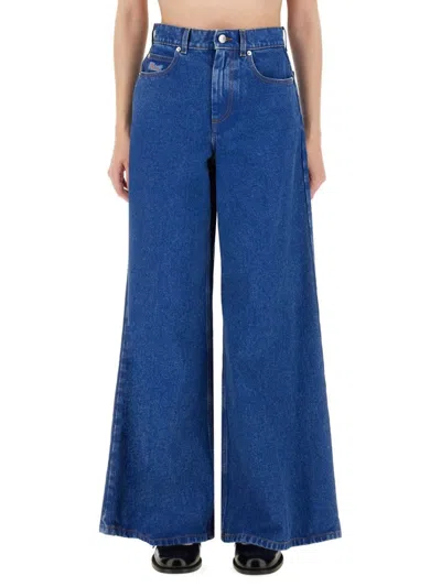 Marni Denim Wide Leg Mid Rise Jeans In Blue